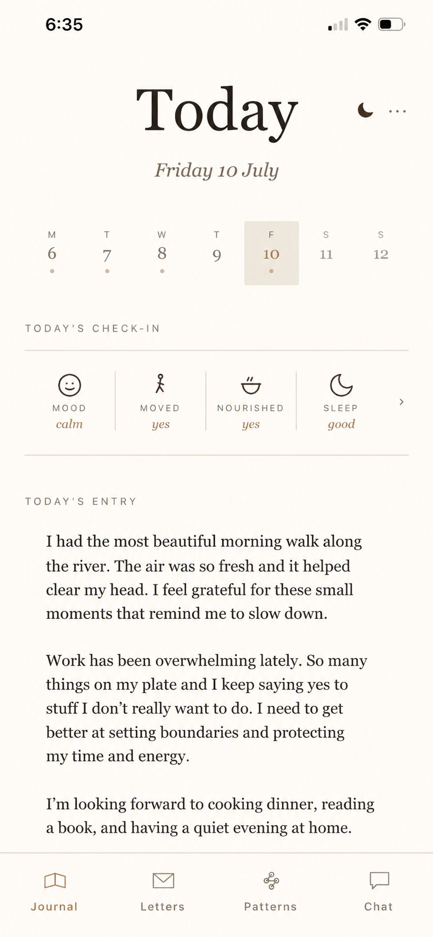 A written Nové journal entry